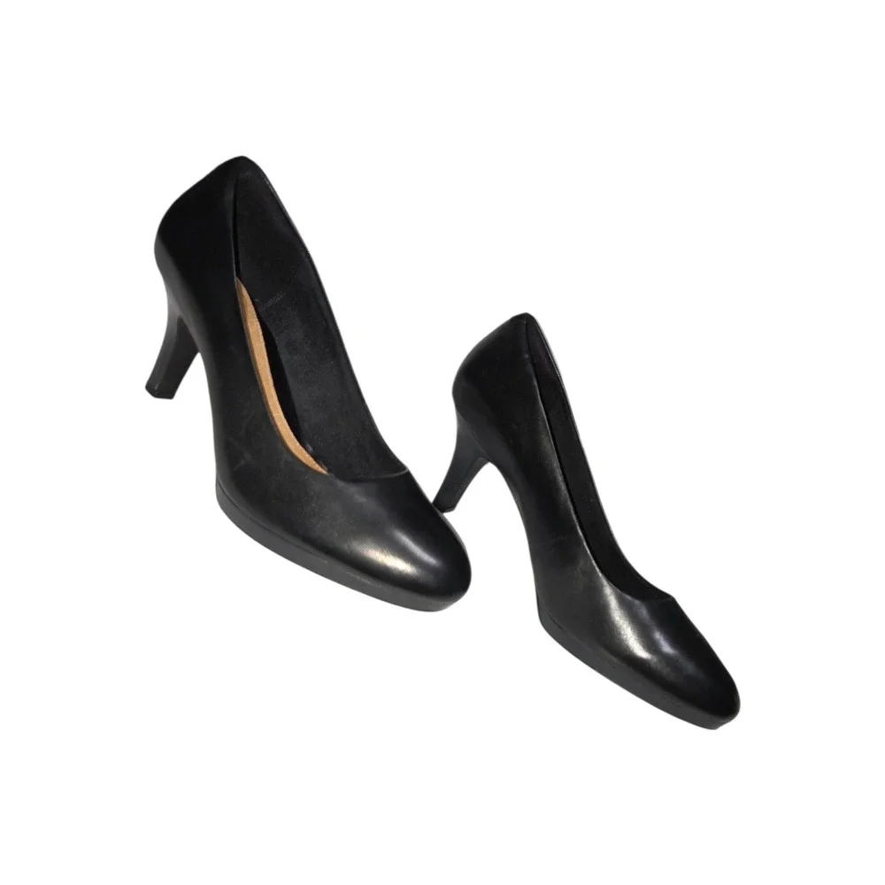 Clarks‎ Artisan Womens Black Leather Round Toe Platform Pumps Heels Size 9
